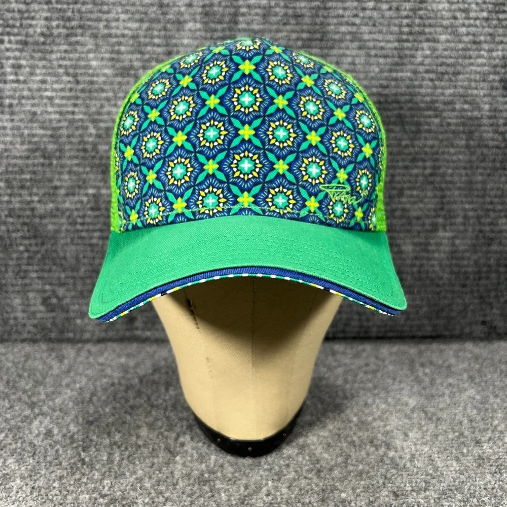 Prana‎ Hat Cap Womens Snap Back Mesh Trucker Green Geometric OSFM Outdoor